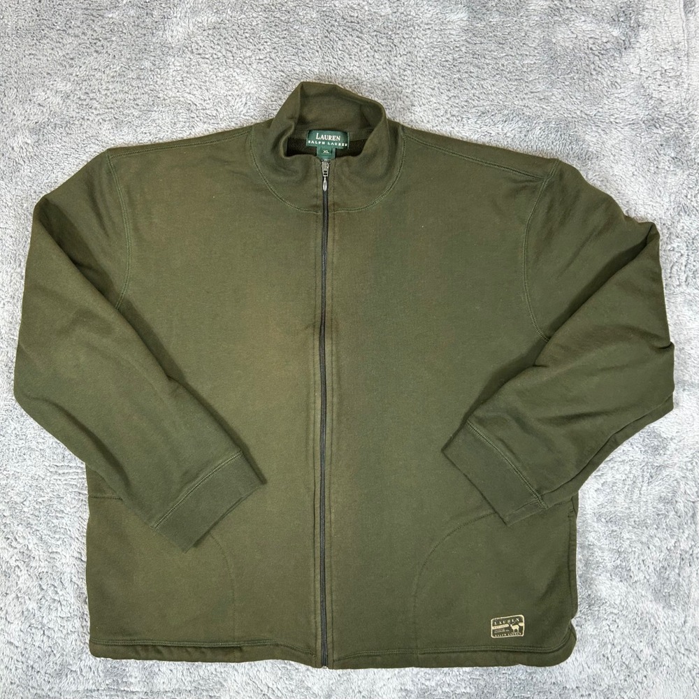 Lauren Ralph Lauren Womens XL Olive Green Full Zip Mock Neck Cotton Sweatshirt
